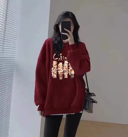 卫衣女2024爆款加绒冬季闺蜜装外套韩版大码潮ins加厚设计感上衣商品大图