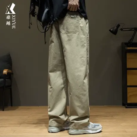 夏季纯棉高级感休闲裤男2025春秋新款宽松大码工装男士直筒长裤子商品大图