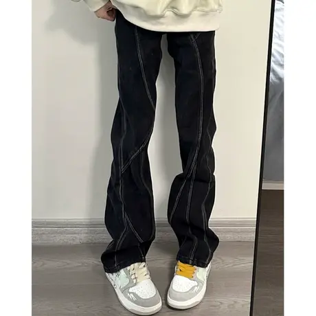 美式复古微喇叭牛仔裤女秋冬小众设计感高腰显瘦拖地阔腿直筒裤子图片