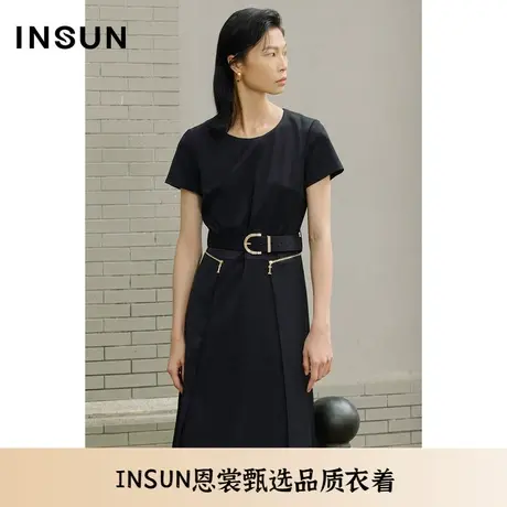 INSUN恩裳夏季重叠裁片结构感凉爽款黑色连衣裙图片
