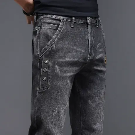 潮流痞帅工装牛仔裤子春季春秋款男士修身小脚休闲长裤子夏季男裤商品大图