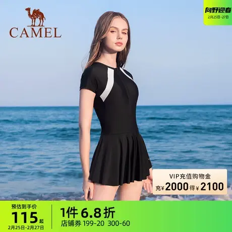 骆驼连体泳衣女士夏遮肚显瘦保守裙式温泉装性感仙女范大码游泳衣商品大图