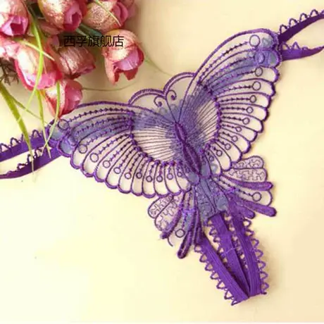 可爱性感蝴蝶款 开裆免脱丁字裤T裤C字视情趣内裤女性感蕾丝D019商品大图