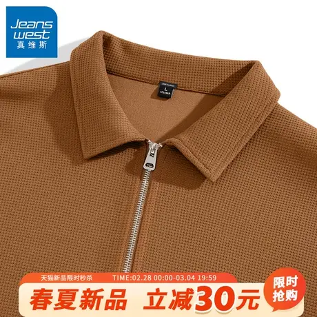 GV真维斯长袖男polo衫春秋季华夫格翻领上衣男士复古休闲卫衣B商品大图