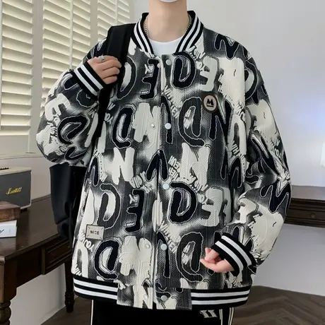 扎染印花棒球服男款春秋季美式复古外套男装潮牌青少年痞帅夹克衫商品大图