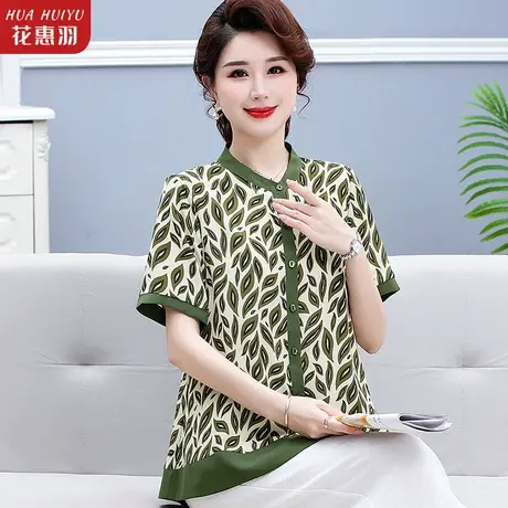 中年妈妈夏装上衣2023新款洋气减龄中老年女短袖T恤雪纺小衫套装商品大图