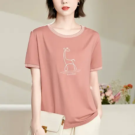 时尚设计感纯棉圆领t恤女2023春夏季新款百搭洋气短袖上衣体恤衫商品大图