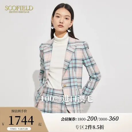 【羊毛100%】Scofield女装秋复古格纹西装外套修身上衣商场同款商品大图