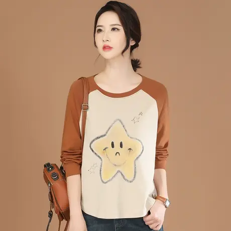 韩潮袭人复古插肩袖印花长袖T恤女2023秋季新款宽松打底衫上衣商品大图