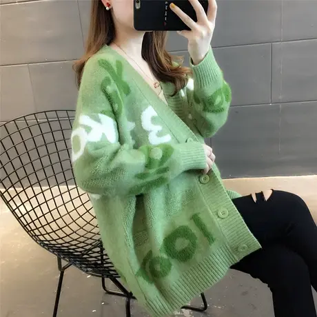 2023新款秋季懒惰风毛衣女开衫宽松韩版学生网红针织衫外套上衣女图片