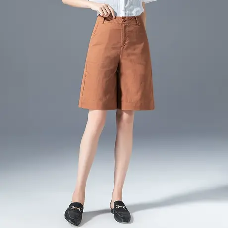 棕色亚麻短裤女夏季薄款棉麻五分裤女夏阔腿中裤a字宽松休闲5分裤商品大图