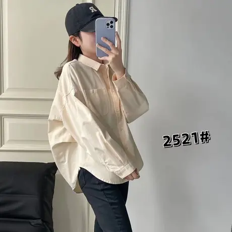 春装2023年新款韩范纯色港味设计感小众衬衫女长袖宽松上衣衬衣潮商品大图