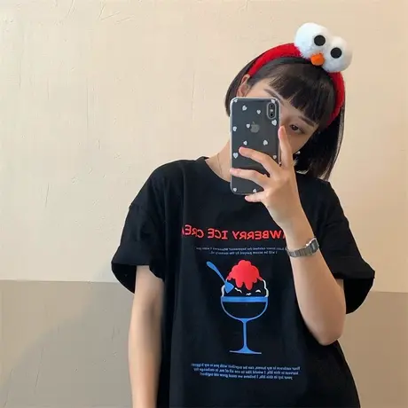 红续短袖女夏季2023年新款宽松韩版oversize小个子简约t恤上衣潮图片