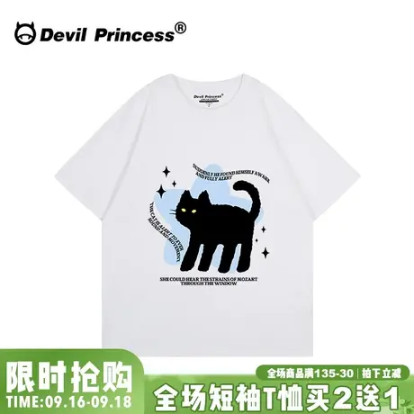 甜酷风减龄小众卡通白色正肩t恤女宽松韩版超好看纯棉半袖上衣夏商品大图