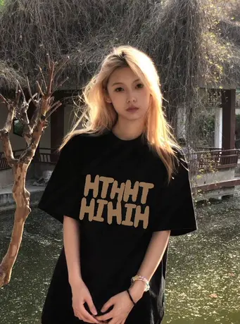 重磅纯棉正肩短袖t恤女春季美式复古oversize潮牌半袖宽松上衣夏商品大图