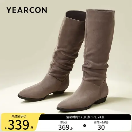 意尔康女鞋2023秋季长靴不过膝磨砂高筒单靴堆堆靴女士尖头低跟商品大图