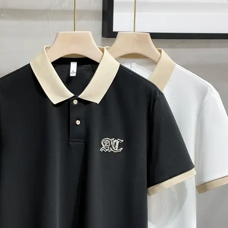 轻奢冰丝刺绣polo衫男士短袖2023夏季撞色领翻领保罗商务休闲T恤商品大图
