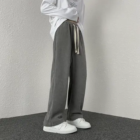 纯色运动长裤子男潮牌阔腿宽松直筒夏季高街美式卫裤大码休闲春秋商品大图
