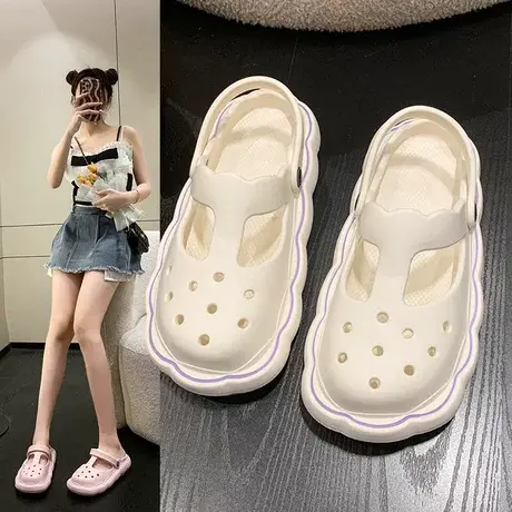 踩屎感厚底凉拖鞋女外穿2023年新款居家少女平底防水包头洞洞半拖商品大图