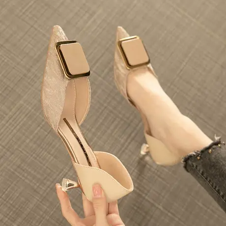 法式高跟鞋女细跟2021年夏新款百搭气质性感宴会时尚伴娘中空凉鞋商品大图