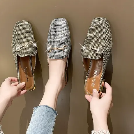 小香风包头半拖鞋女夏2023年春夏新款外穿低跟粗跟凉拖穆勒鞋子女商品大图