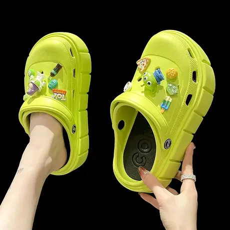 时尚卡通老爹洞洞鞋女夏季ins潮可爱外穿厚底高跟防滑包头凉拖鞋商品大图