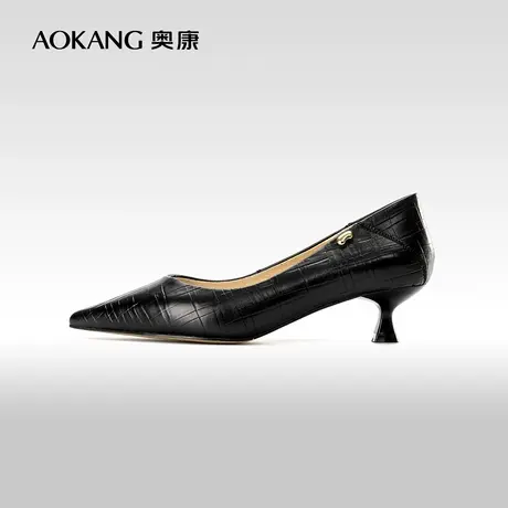 奥康女鞋 2023春秋季优雅中跟尖头简约纯色气质办公室单鞋女士商品大图