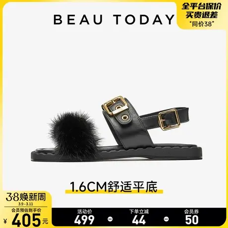 BeauToday夏季罗马鞋BT真皮罗马凉鞋女沙滩新款镂空凉鞋罗马女鞋图片