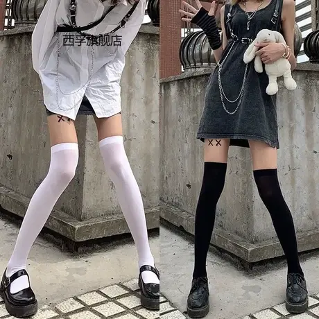 天鹅绒高筒过膝袜子女jk日系白色防滑长筒制服百搭Lolita袜二次元图片