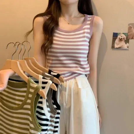 大码夏季新款针织条纹吊带背心内搭胖mm显瘦遮肉洋气上衣女200斤商品大图