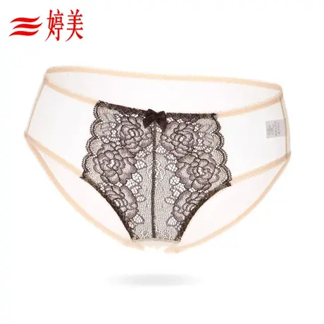 婷美新款性感内裤女士蕾丝低腰火辣全透明无痕网纱薄款透气三角裤图片