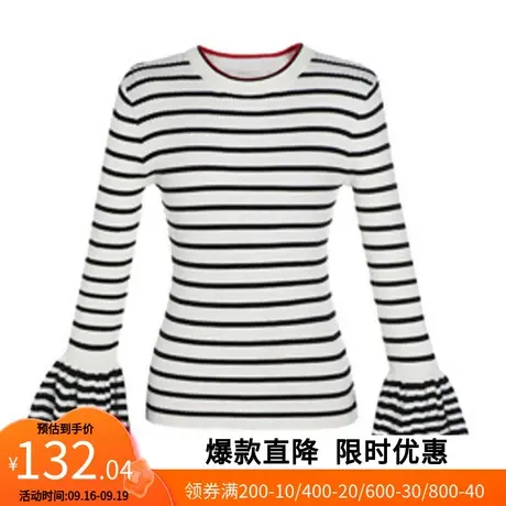 【艾格】2023春季新款新针织衫女条纹圆领喇叭袖打底毛衣官方旗舰图片