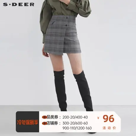 sdeer圣迪奥女装冬季学院风裙子撞色格纹不规则A字短裙S20461306图片