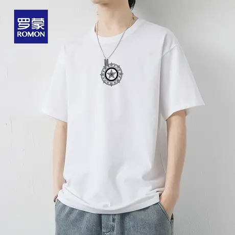罗蒙男士纯棉短袖T恤夏季薄款印花圆领休闲男装上衣服冰丝大码体t商品大图