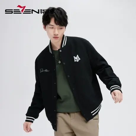 柒牌清仓潮牌SVNMDN外套男秋季2022新款时尚潮流黑色棒球领夹克图片