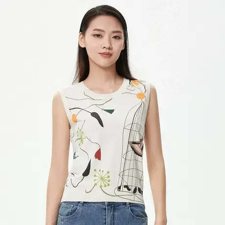朗姿 夏季花卉图案简约背心吊带休闲通勤夏季新款图片