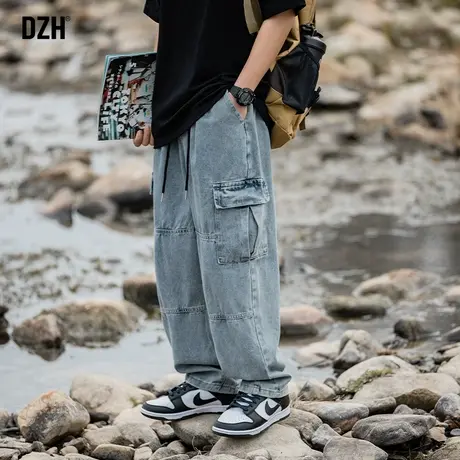 男士港风工装牛仔裤男宽松直筒潮男裤子春夏款2023年新款长裤百搭图片