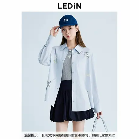 【商场同款】乐町2025春季新款趣味涂鸦字母印花衬衫女C1CAF1414*商品大图