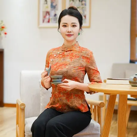 筠雅春季新款新中式复古显瘦旗袍式上衣时尚气质唐装上衣女25J091商品大图