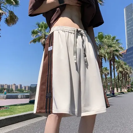 短裤男oversize夏季2025新款简约宽松直筒五分裤潮牌拼色运动裤子商品大图