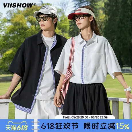 VIISHOW日系少年感短袖衬衫男生夏季薄款潮牌宽松工装衬衣服外套商品大图