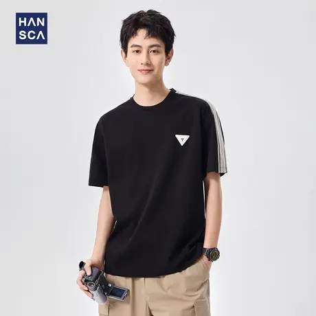 hansca 7A抗菌冰丝凉感桑蚕丝2025夏季圆领短袖t恤男宽松针织上衣商品大图