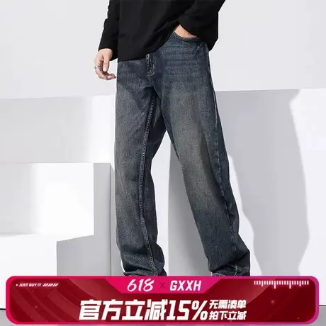 GxxH潮牌大码男装 2024秋季新款直筒加肥加大百搭美式洗水牛仔裤商品大图
