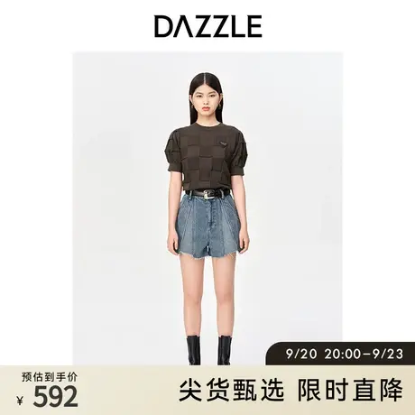 DAZZLE地素奥莱 春季立体几何法式短款短袖针织衫上衣女商品大图