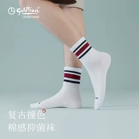 金利来袜子男夏季2025新款薄款运动休闲棉袜7A抗菌纯色条纹中筒袜商品大图