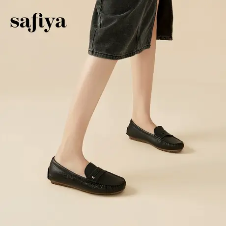 Safiya索菲娅女鞋舒适头层牛皮休闲平底单鞋真皮豆豆鞋软底蛋卷鞋图片