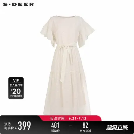 sdeer圣迪奥女装25年新品田园风圆领绣花收腰连衣裙S252Z1267图片