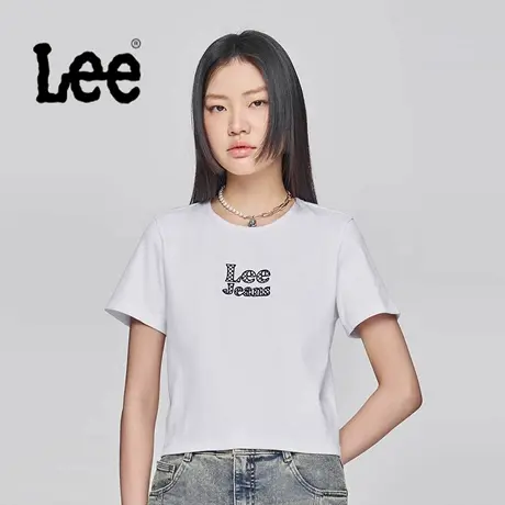 Lee商场同款25春夏新品标准版圆领刺绣Logo短款女短袖T恤显瘦潮图片