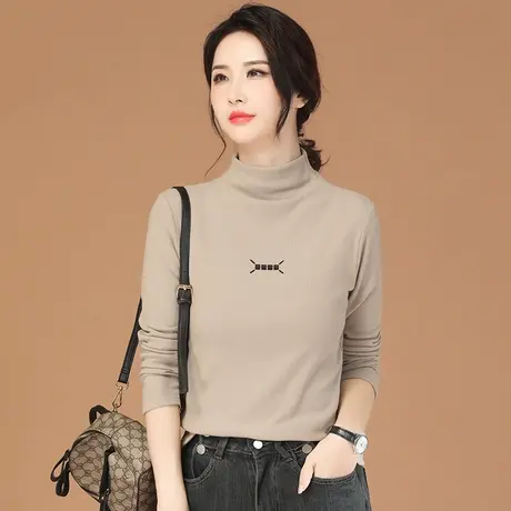 韩潮袭人高领磨毛长袖打底衫T恤女2023秋冬新款休闲内搭修身上衣商品大图