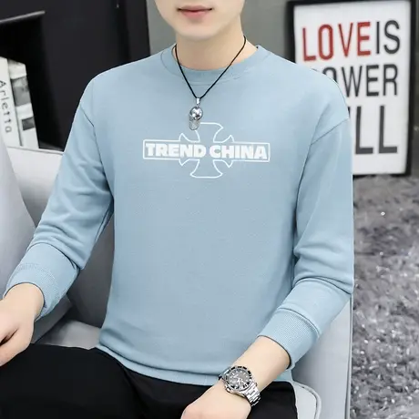 380g重磅纯棉卫衣男摇粒绒加绒加厚圆领长袖t恤中国潮流无帽上衣商品大图